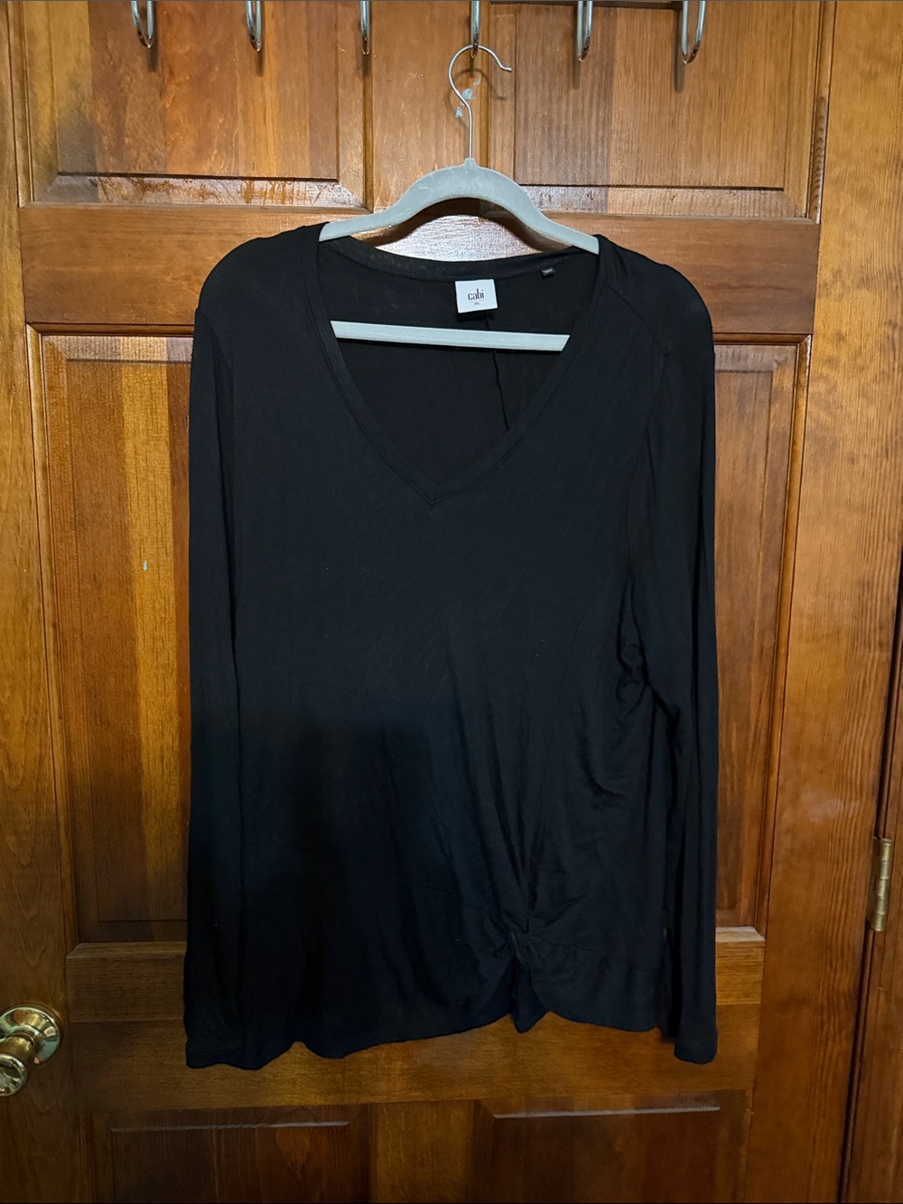 CAbi Black Long-Sleeve V-Neck Twist-Hem Tee